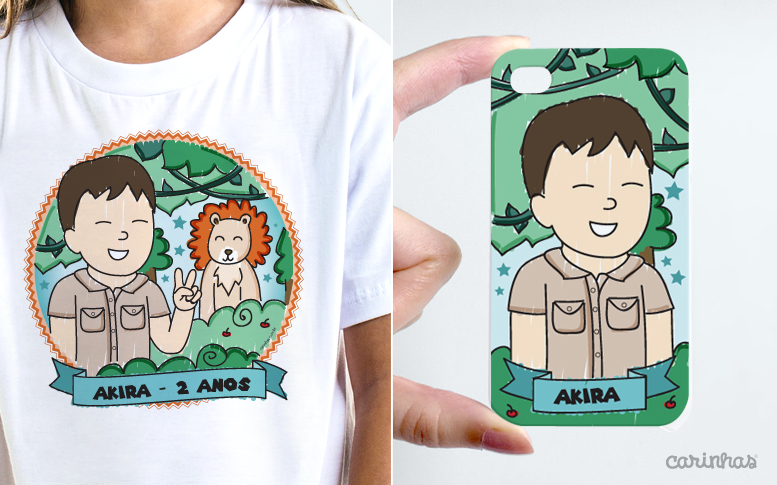 O Akira ganhou uma camiseta e a mamãe Anita uma capinha de celular