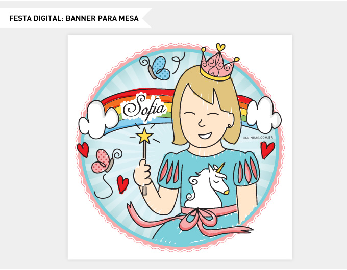 Festa digital com ilustração exclusiva para Sofia no tema do aniversário
