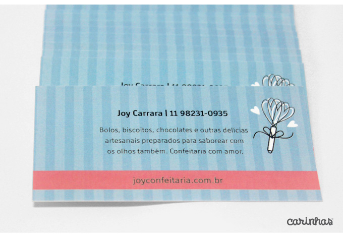 Verso do cartão de visitas da Joy Confeitaria