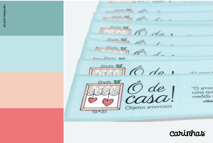 Marca e paleta de cores criada para empresa Ô de casa! aplicada a marcadores de livro